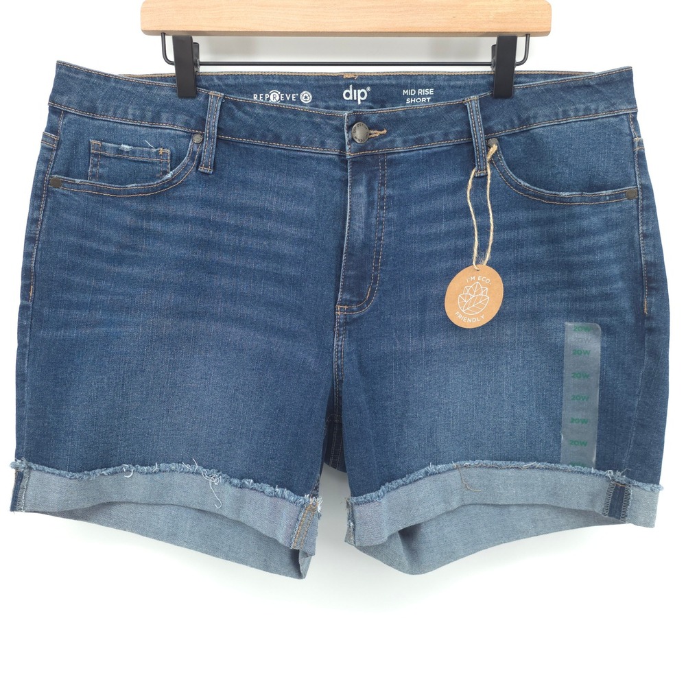 dip Womens Denim Shorts Mid‎ Rise 20W Blue Sustainable Raw Hem Summer - NWT